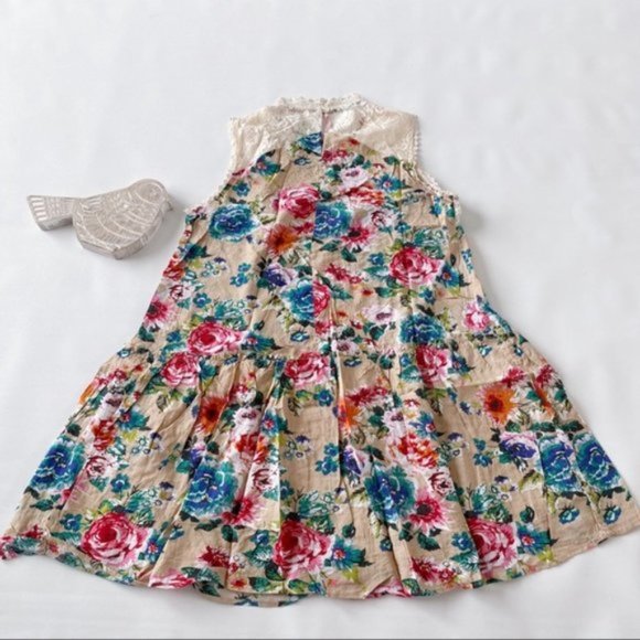 Umgee | Sleeveless Floral Print High Neck Dress Crochet Yoke Ruffle Hem Brunch - Picture 9 of 15